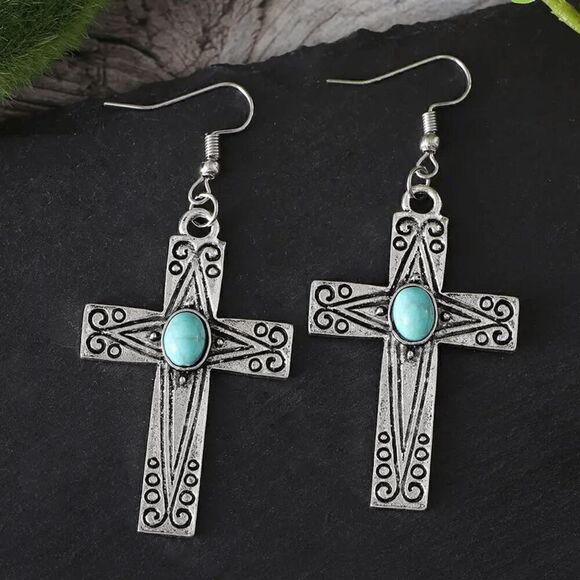 Western Boho Turquoise Dangle Earrings - Picture 2 of 5